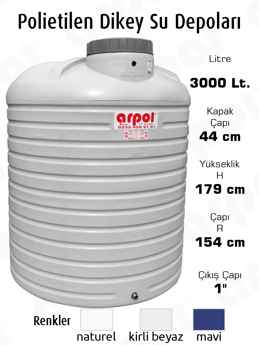 polietilen dikey su depolar� 3000 lt